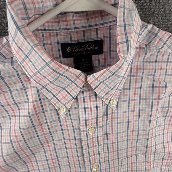 Brooks Brothers Pink Blue Check Long Sleeve Woven Medium Non Iron Woven Cotton - Picture 7 of 11